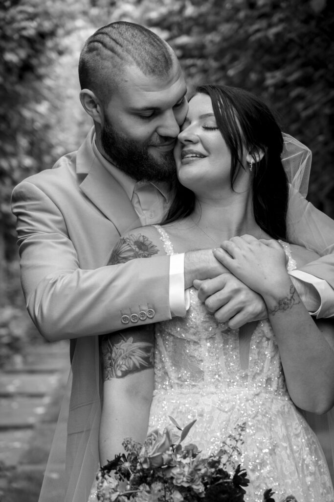 Black and white wedding portrait