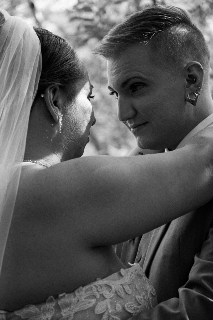 Black and white wedding portrait