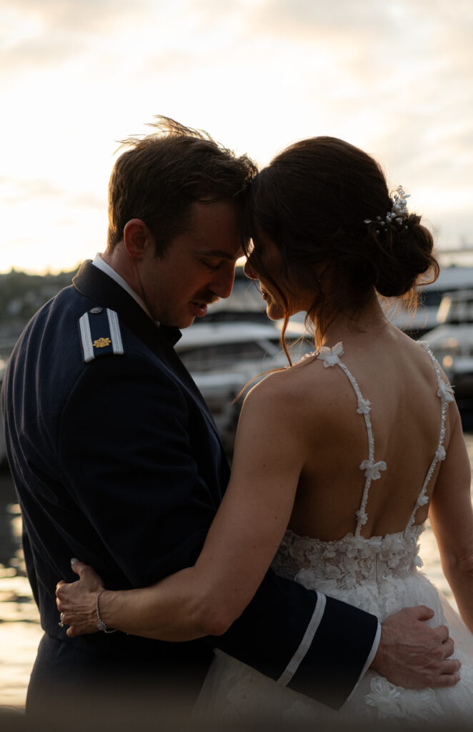 Portrait of people holding each other at sunset